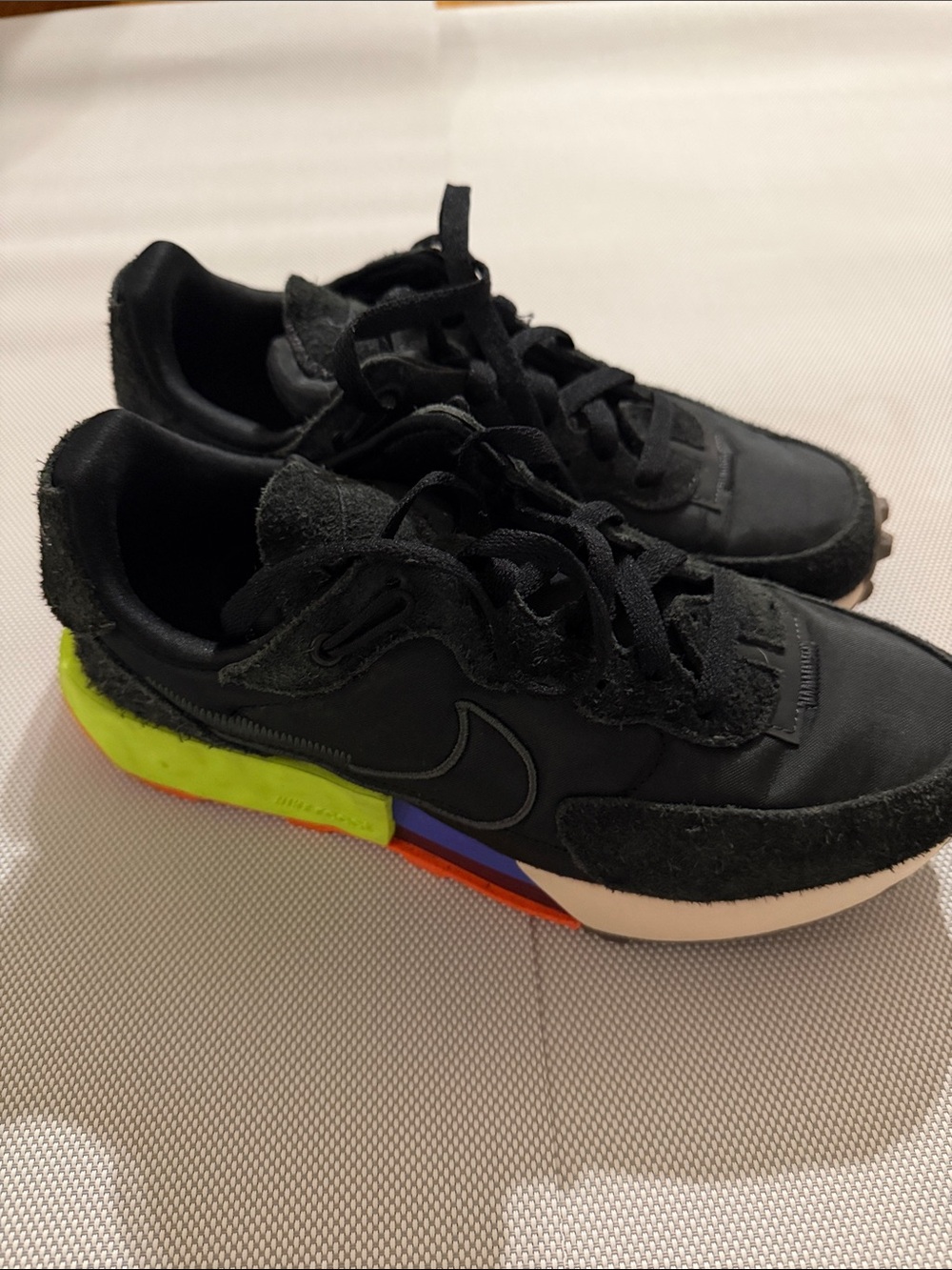 Nike Kids Black Sneakers with Neon Green and Multicolor Midsole
